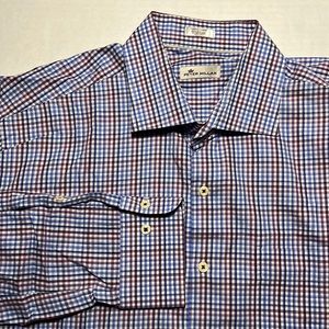 Peter Millar Mens XL Cotton Blue, Maroon, & White Plaid Long Sleeve